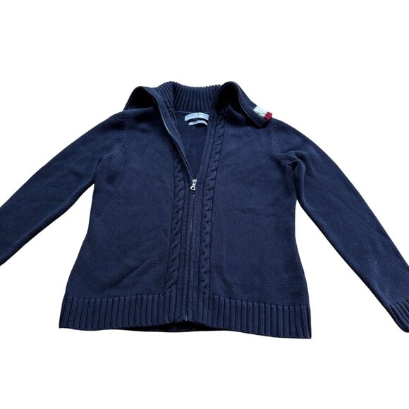 Tommy Hilfiger Jeans M Navy Blue Cotton Cable Knit Full Zip Cardigan Sweater - Picture 1 of 16